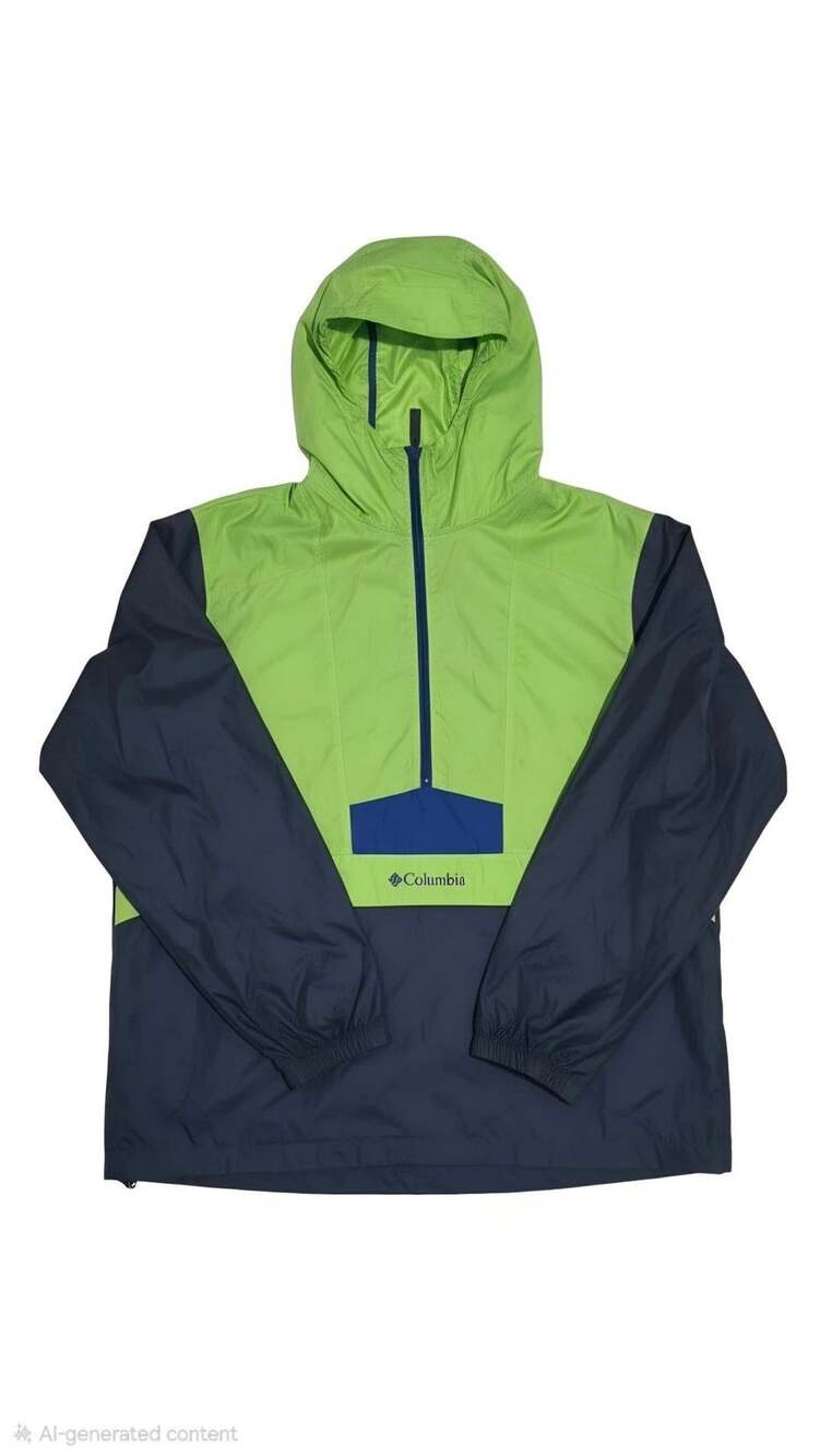 Columbia Flashback Pullover Windbreaker Size M Green Blue Hooded Jacket